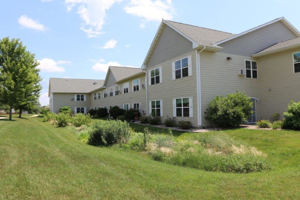 Lawn that wraps around Keelson Harbour in Spirit Lake, Iowa