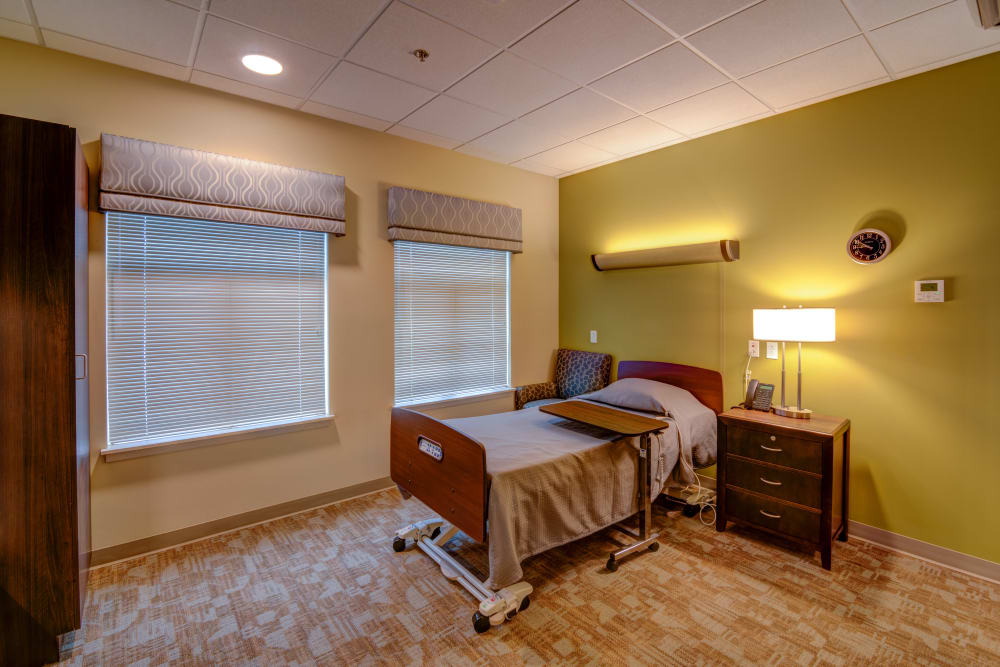 Resident suite with large windows at Mission Healthcare at Renton in Renton, Washington. 