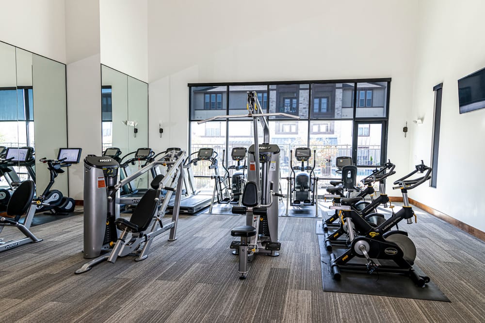 Cardio machines in the fitness center at Twin Creeks Crossing in Allen, Texas