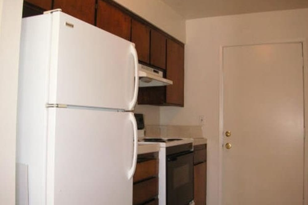 Model kitchen at Olympus Court Apartments in Bakersfield, California