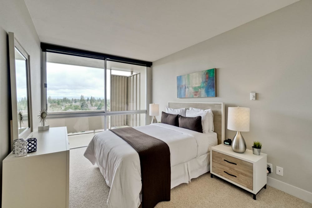 Luxury furnished bedroom at The Marc, Palo Alto in Palo Alto, California