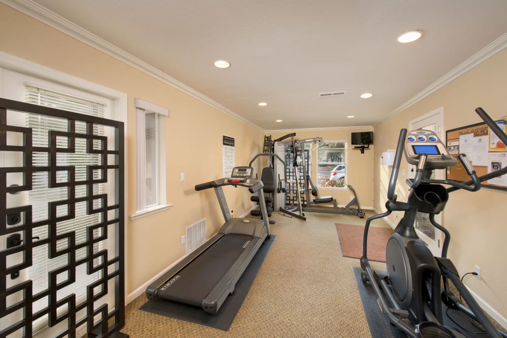 State of the art fitness center at Seventeen Mile Drive Village Apartment Homes in Pacific Grove, California