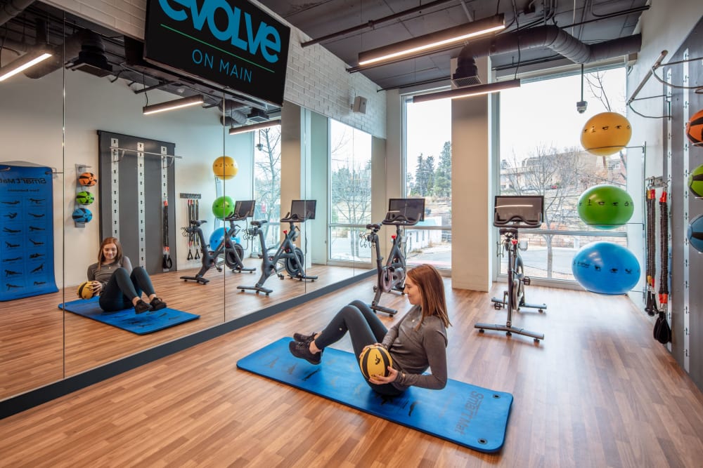 Yoga room in evolve on Main's fitness center in Pullman, Washington
