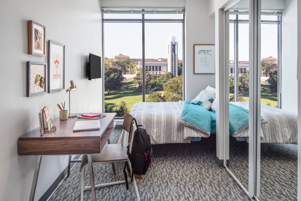 Bedroom with a view at HERE Kansas in Lawrence, Kansas