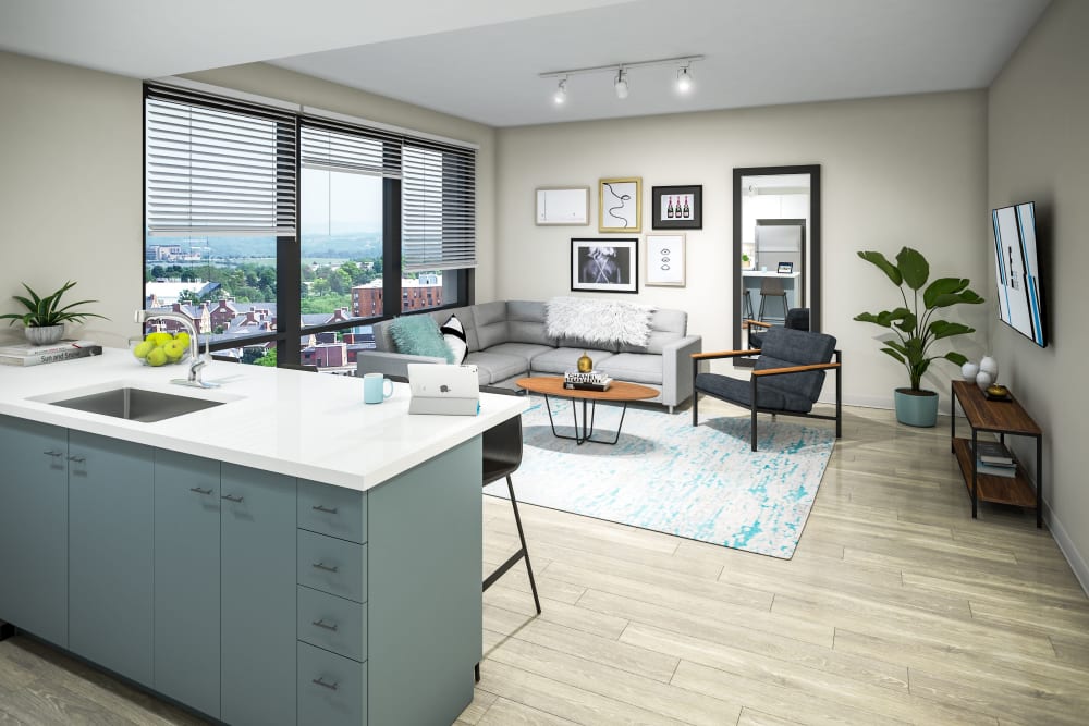 Spacious living room at HERE State College in State College, Pennsylvania
