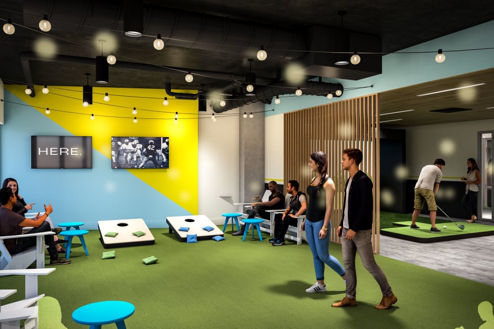 Community game room at HERE State College in State College, Pennsylvania