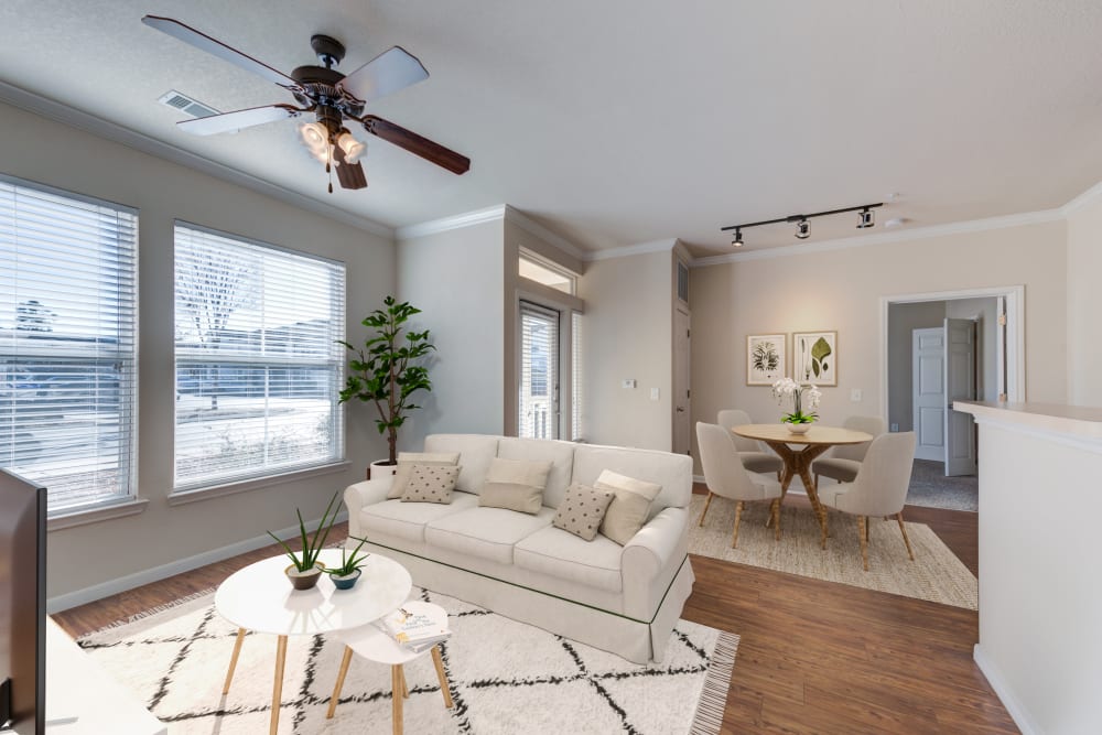 Open floor plan living and dining areas at Ingleside Apartments in North Charleston, South Carolina