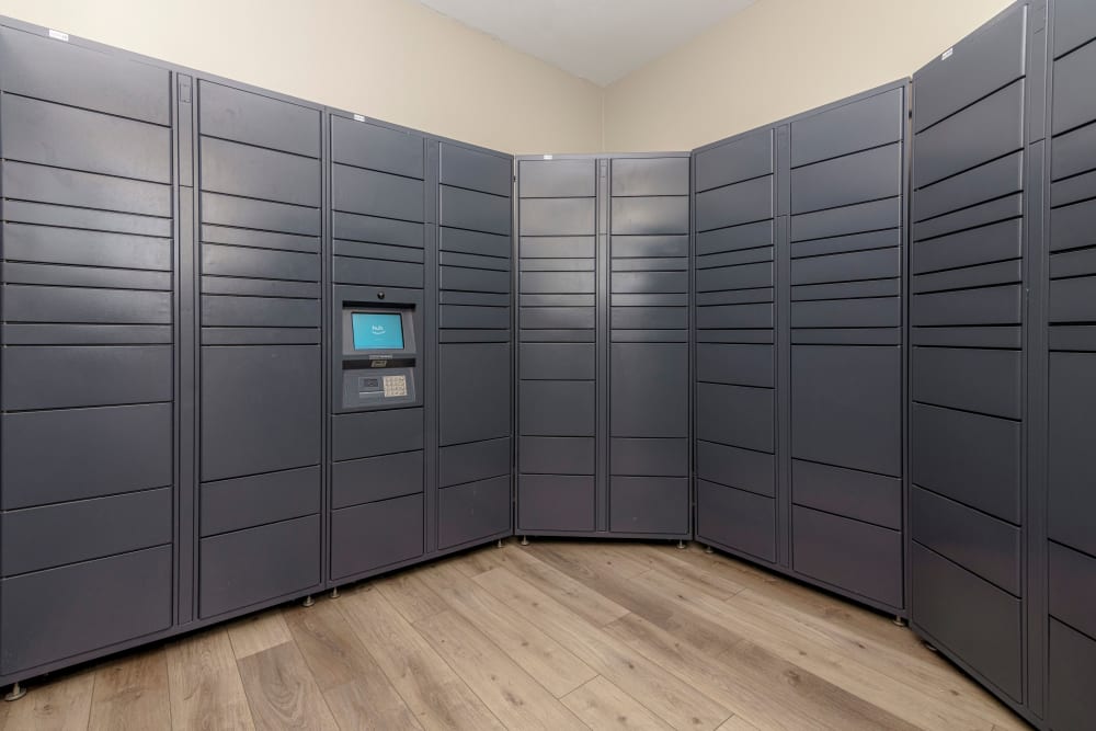 Mailboxes for residence with lockers at The Lyndon in Irving, Texas