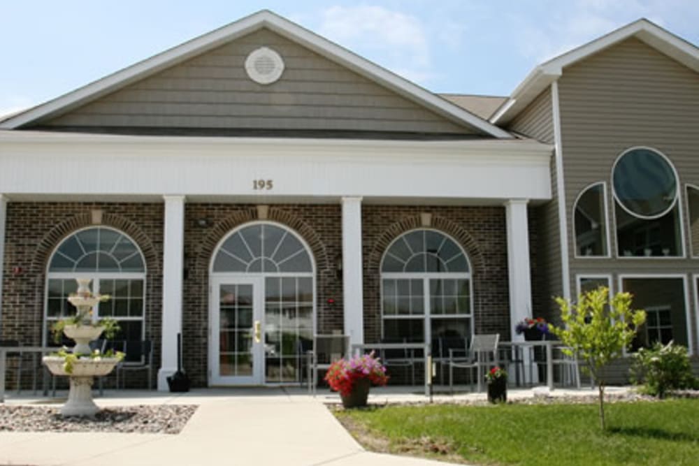 View of the clubhouse from the outside at Traditions of Owatonna in Owatonna, Minnesota