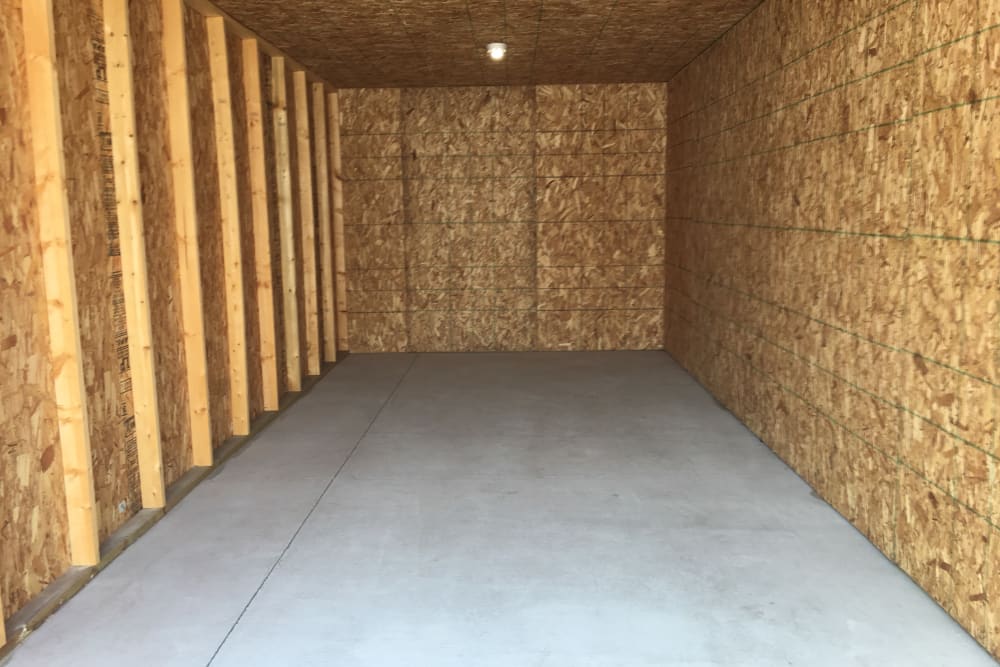 Interior of a large storage unit at Devon Self Storage