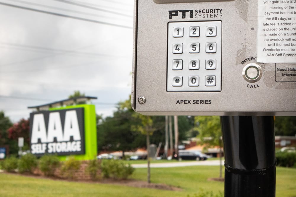 Keypad for the gated entry in High Point, North Carolina at AAA Self Storage at Eastchester Dr