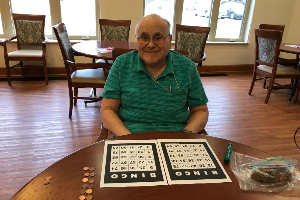 Resident playing bingo at Prairie Hills Cedar Rapids in Cedar Rapids, Iowa.