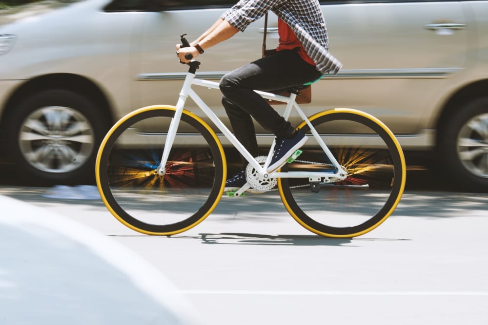 Resident riding his bike near The Link Minneapolis in Minneapolis, Minnesota