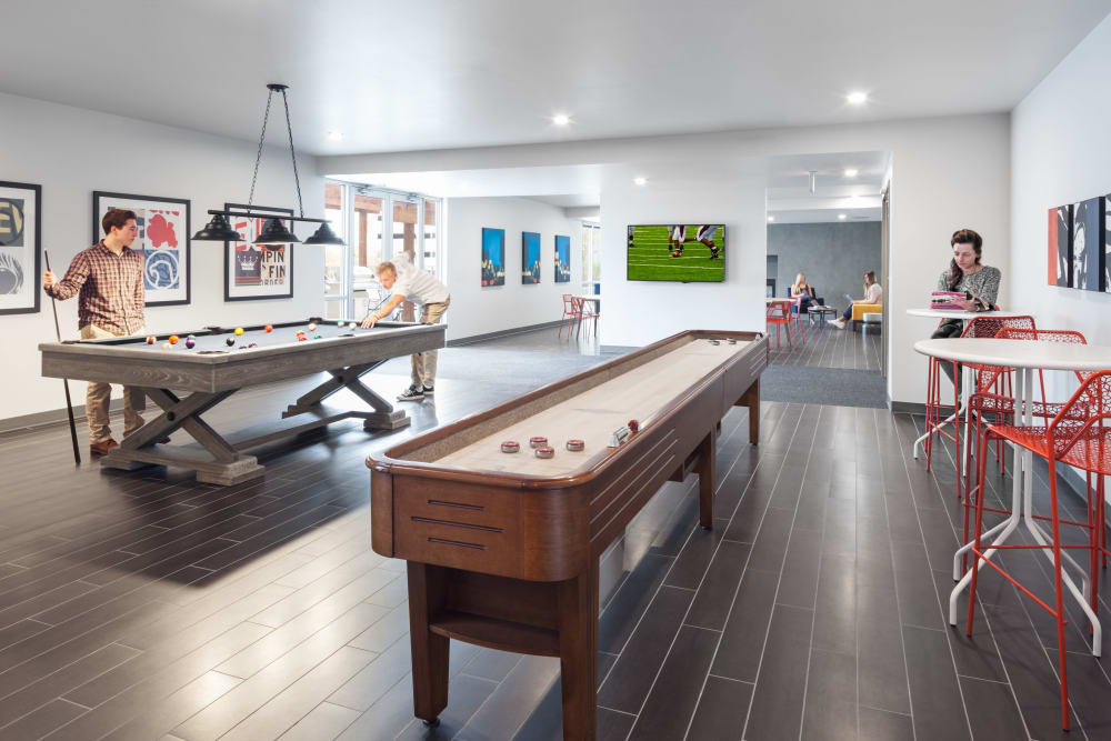 Community game room at LATITUDE in Lincoln, Nebraska