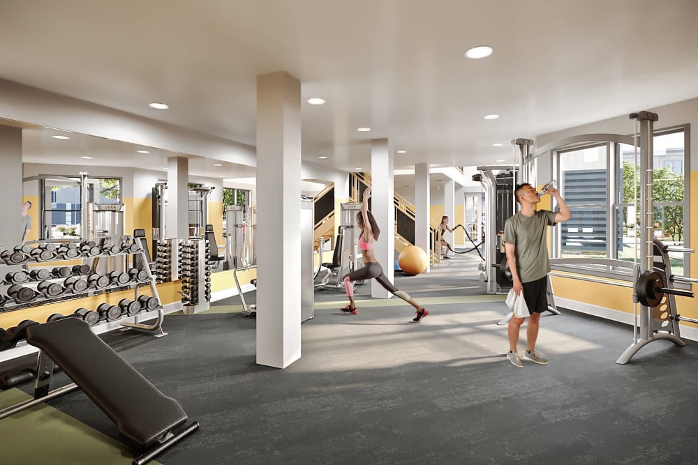 Well equipped fitness center at LATITUDE on Hillsborough in Raleigh, North Carolina