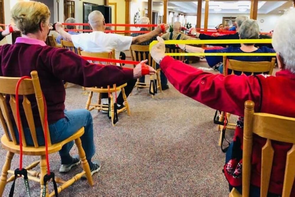 Resident exercise class at Prairie Hills in Independence, Iowa.