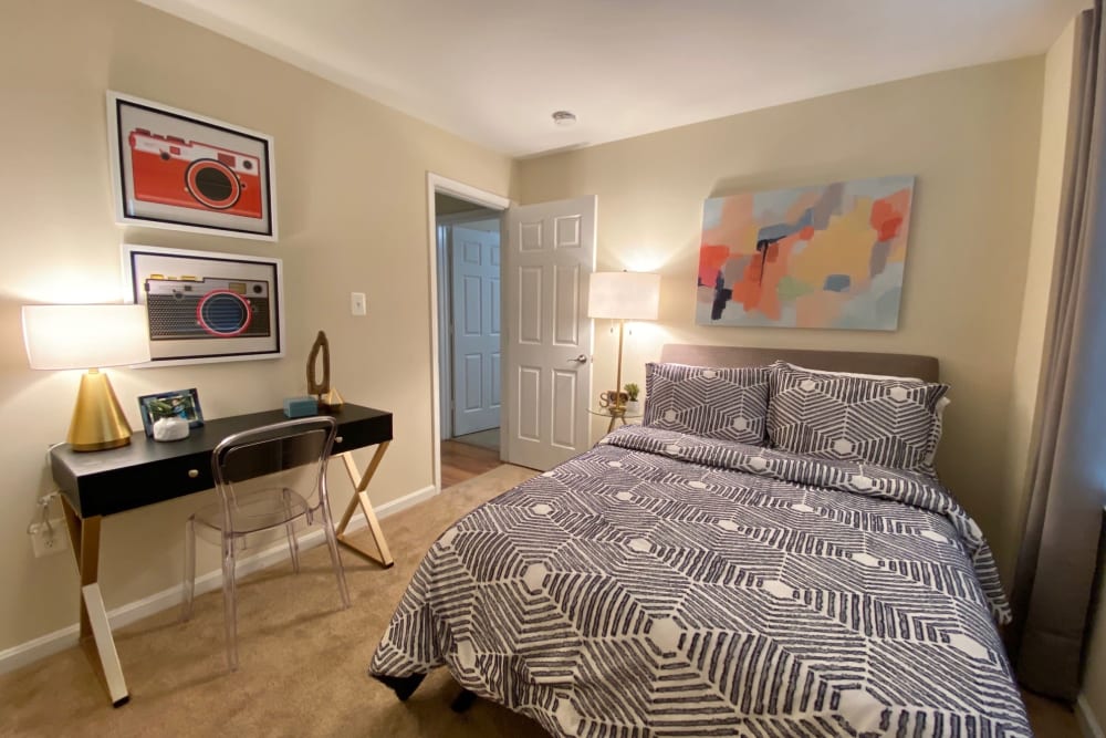 Bedroom at Abbotts Run Apartments in Alexandria, Virginia.