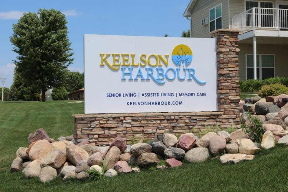 Sign guiding residents to the community at Keelson Harbour in Spirit Lake, Iowa
