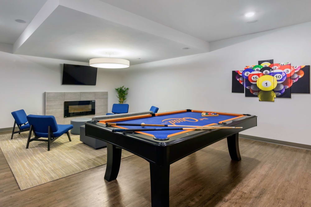 Game room with a billiards table at West Quad in Champaign, Illinois