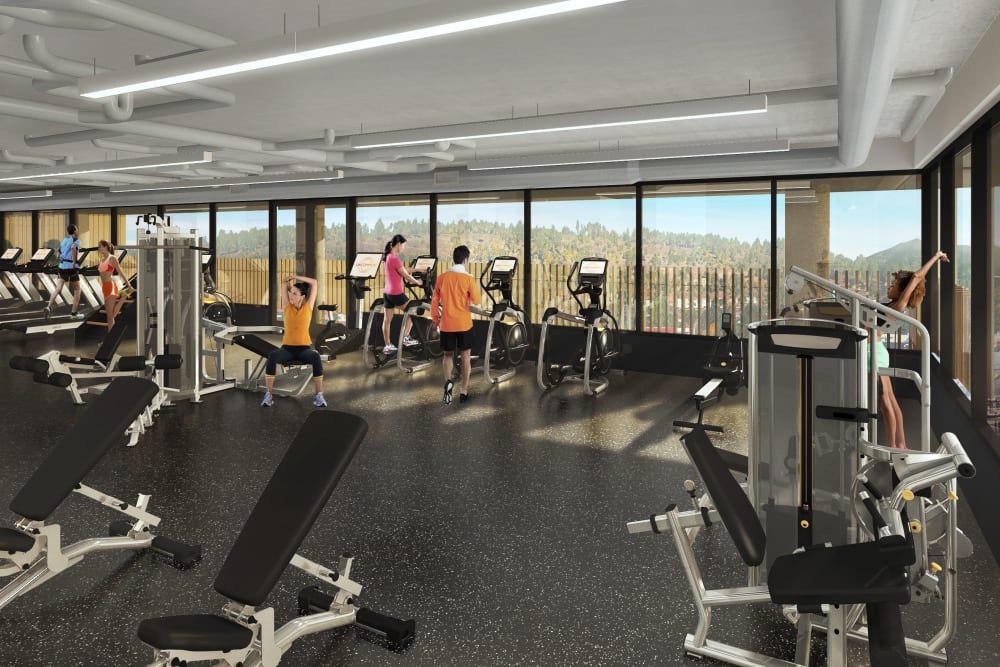 Fully equipped fitness center at UNCOMMON Flagstaff in Flagstaff, Arizona