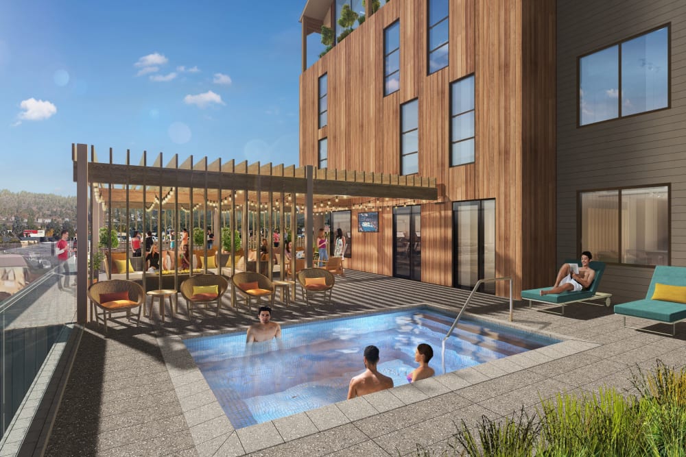 Sparkling swimming pool at UNCOMMON Flagstaff in Flagstaff, Arizona