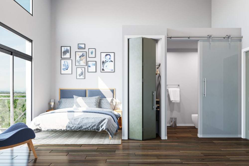 Rendering of a loft home's interior with beautiful hardwood-style flooring at Ascend in Portland, Oregon