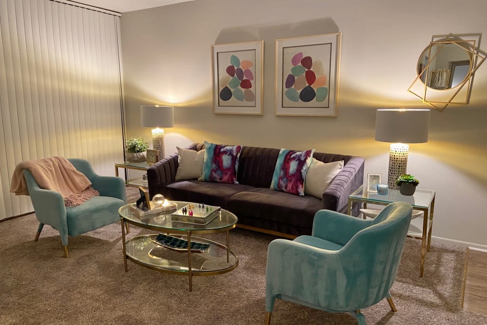 Living Room in a model home at The Timbers at Long Reach Apartments in Columbia, Maryland