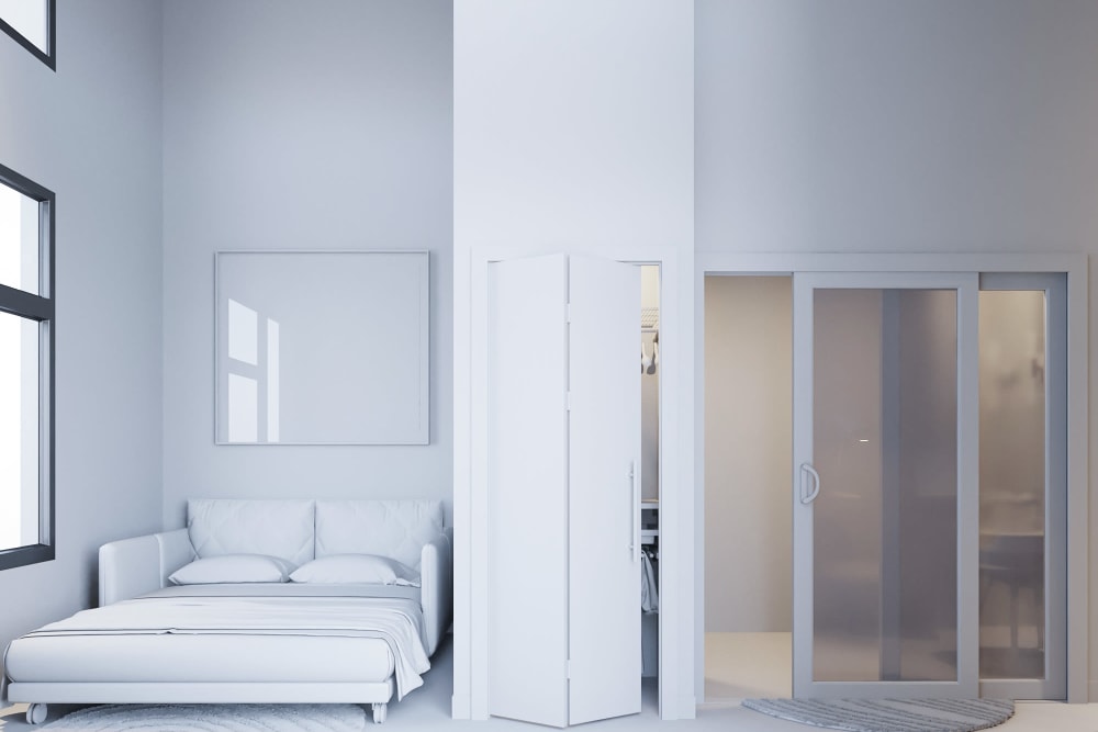 Bedroom area rendering of a studio home at Ascend in Portland, Oregon
