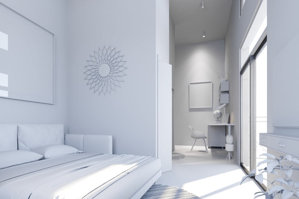 Rendering of a loft home with a white theme at Ascend in Portland, Oregon