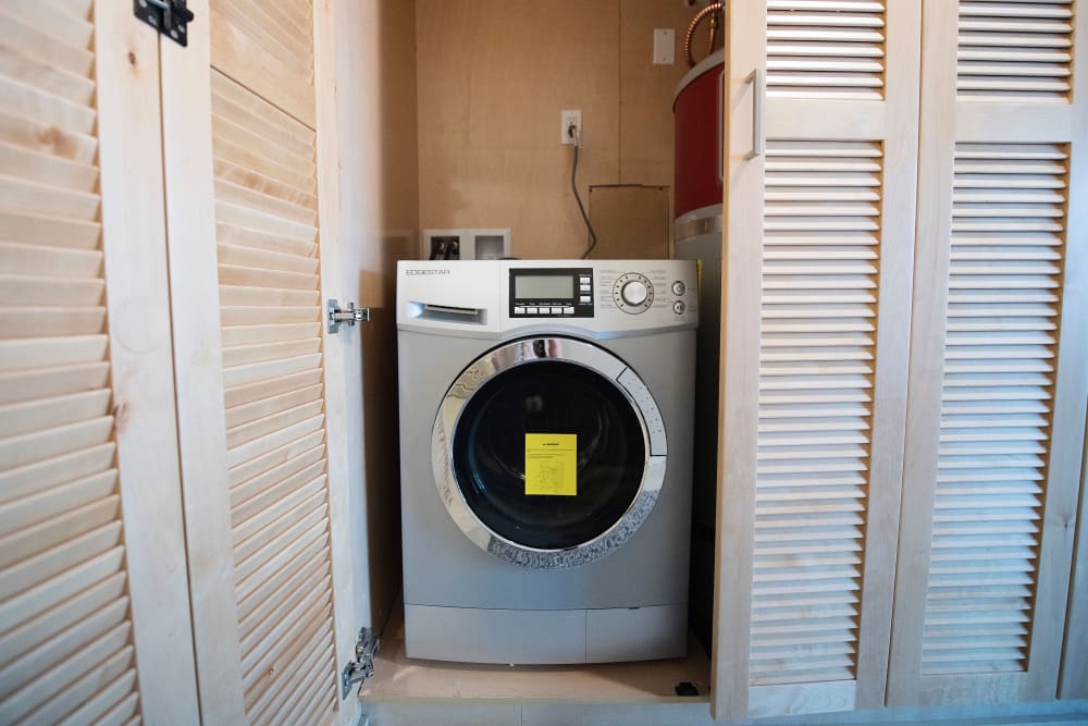Energy-efficient washer and dryer in a model home at Brooklyn Yard in Portland, Oregon
