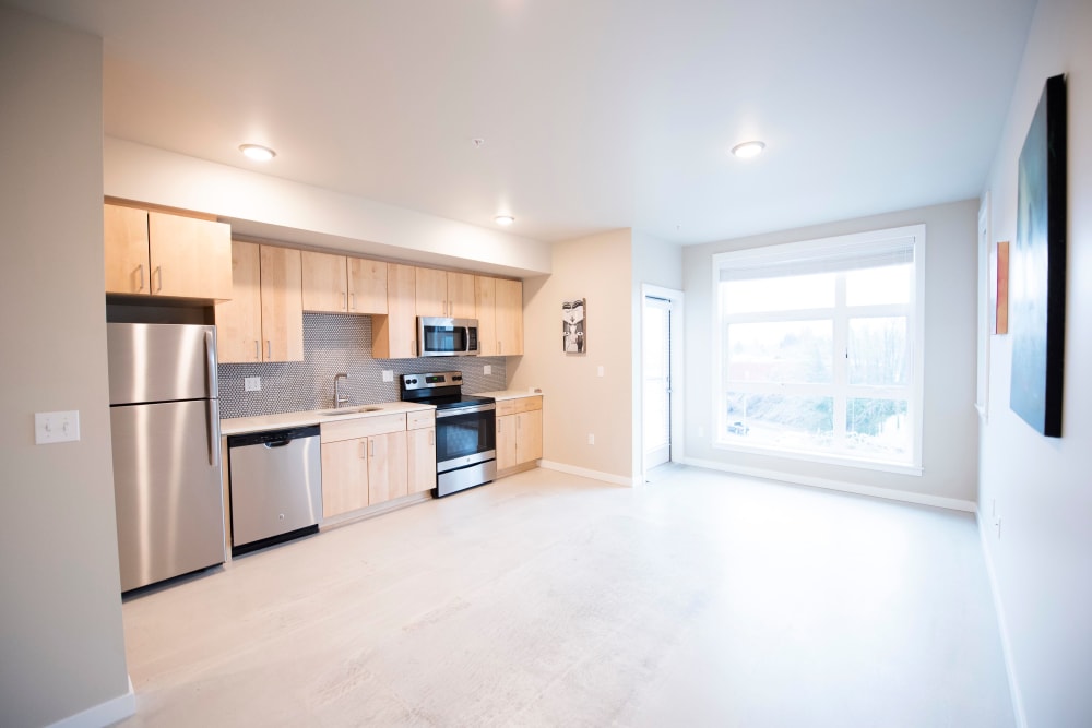 Spacious open-concept floor plan in a model home at Brooklyn Yard in Portland, Oregon