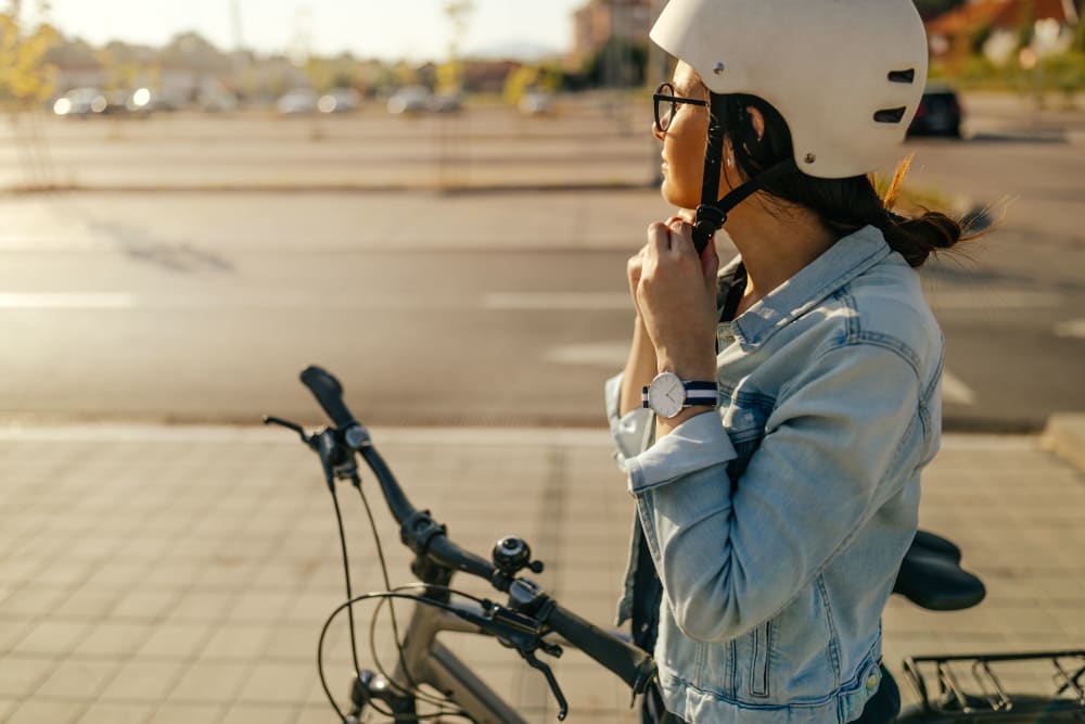 Resident riding her bike near The Link University City in Philadelphia, Pennsylvania
