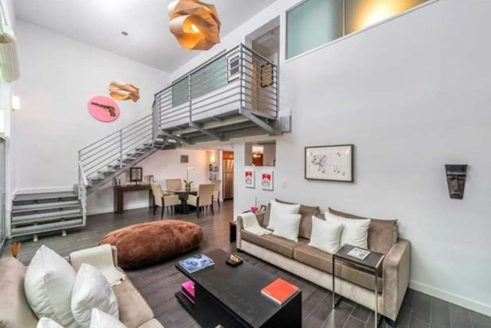 Fully furnished living room at The Cloisters in Miami, Florida