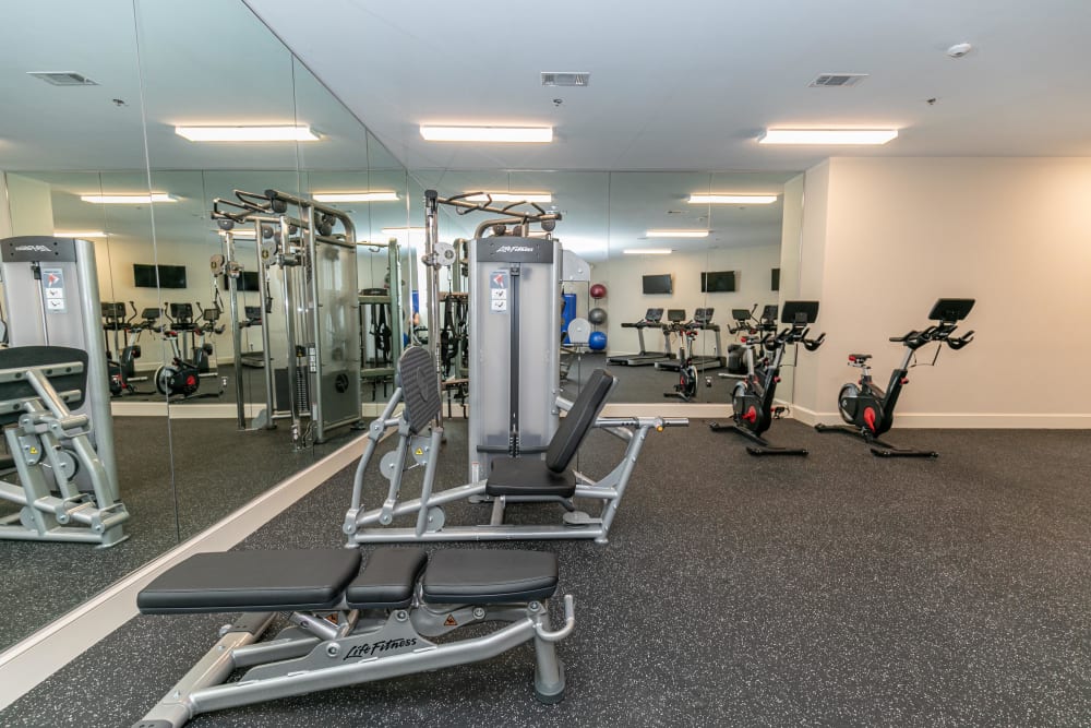 Well-equipped fitness center at The Station at River Crossing in Macon, Georgia