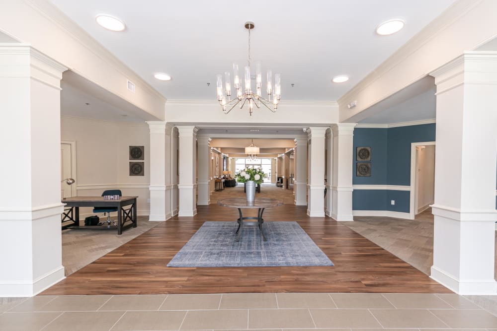 Classically architected and welcoming lobby interior at The Station at River Crossing in Macon, Georgia