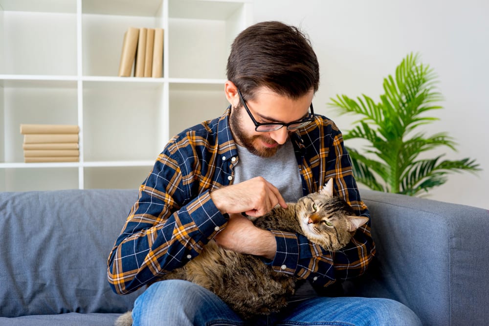 Student resident holding his cat at HERE Tuscaloosa in Tuscaloosa, Alabama