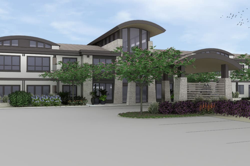 Rendering of main entrance at Merrill Gardens at Brentwood in Brentwood, California