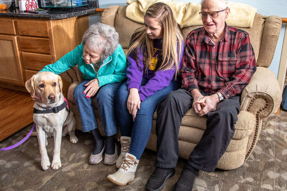 Family with dog at Parker Place in Parkersburg, Iowa