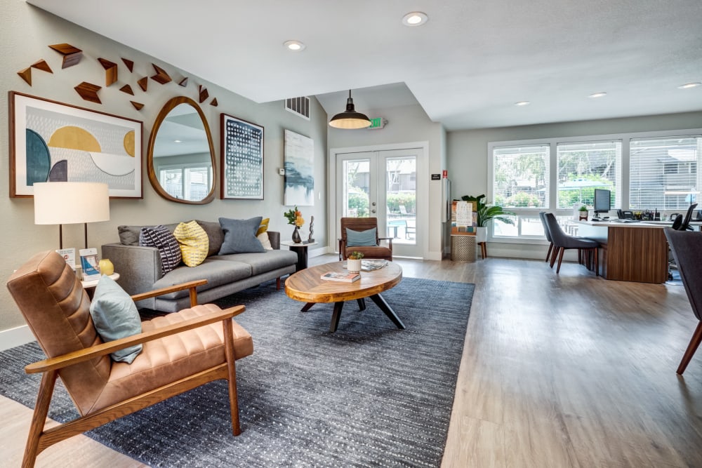 Clubhouse and leasing office interior at Sofi Union City in Union City, California