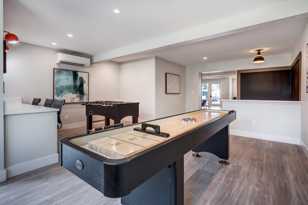 Shuffleboard in clubhouse at Sofi Union City in Union City, California