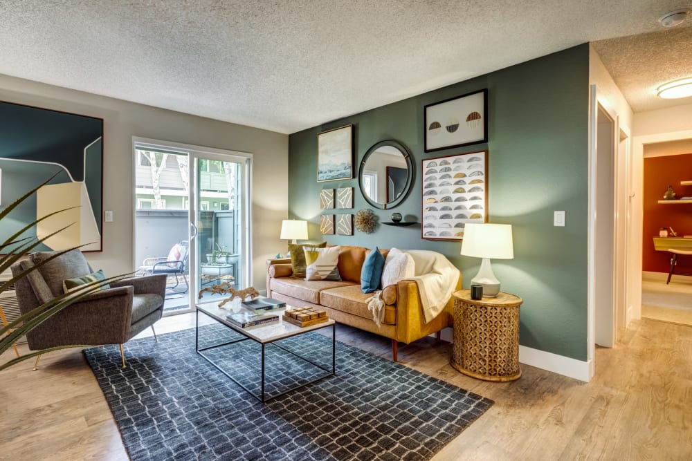 Living room of model home at Sofi Union City in Union City, California