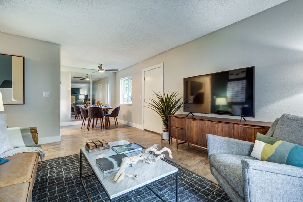 Spacious living room at Sofi Union City in Union City, California