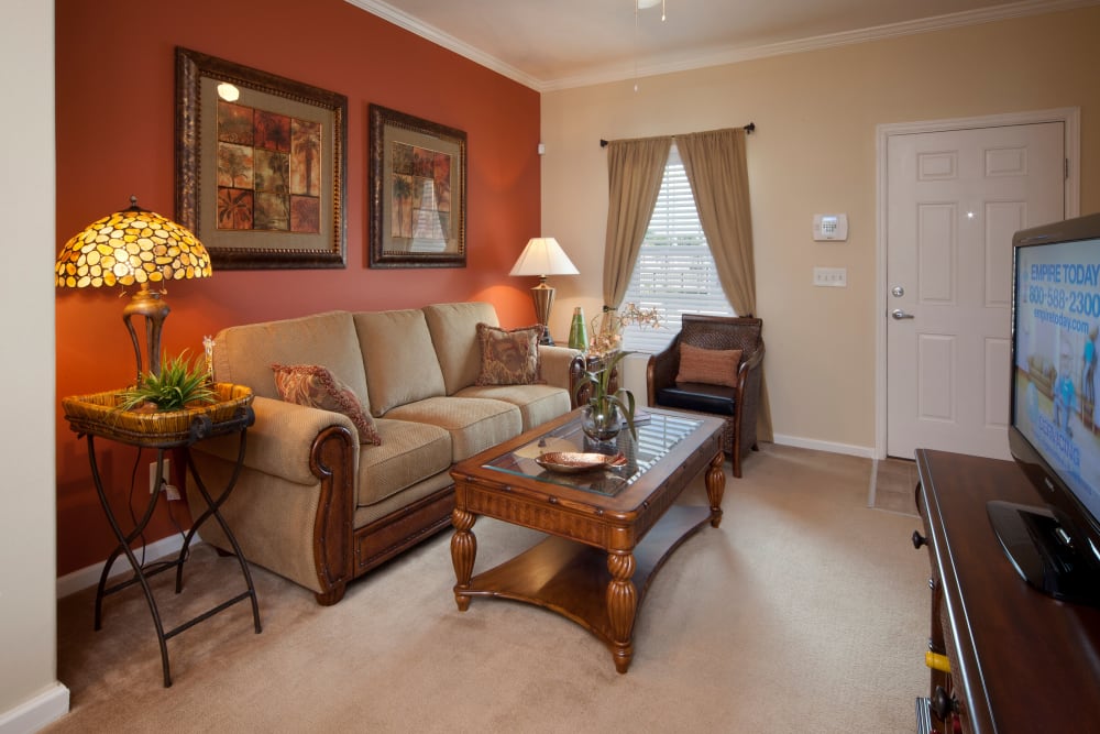 Fully furnished living room at Keys Lake Villas in Key Largo, Florida