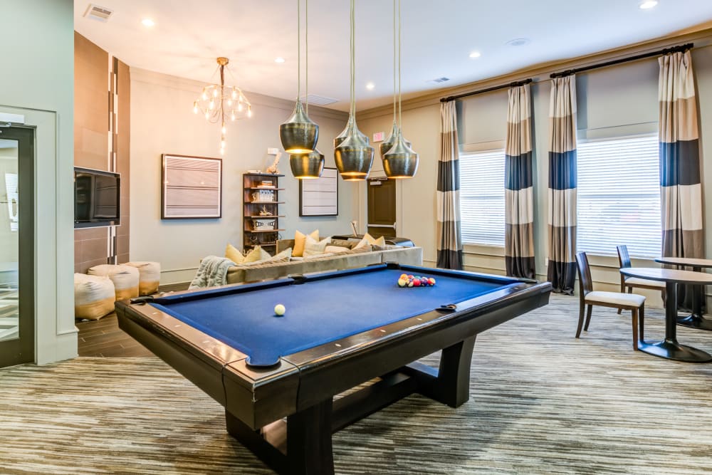 Pool table for resident use at The Sovereign in Fort Worth, Texas