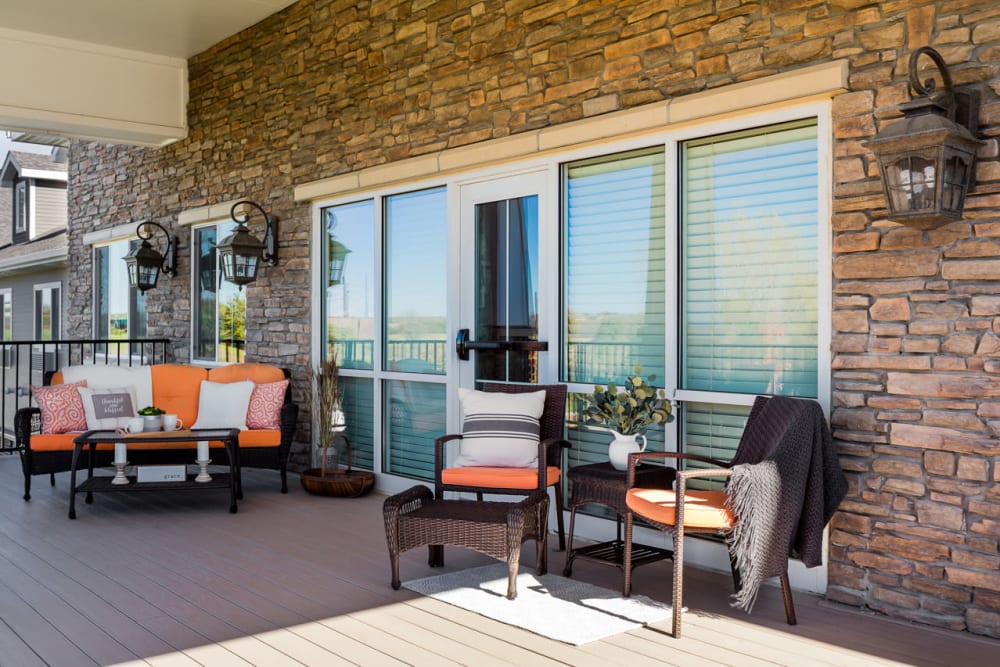 Patio to enjoy coffee at Edencrest at Green Meadows in Johnston, Iowa