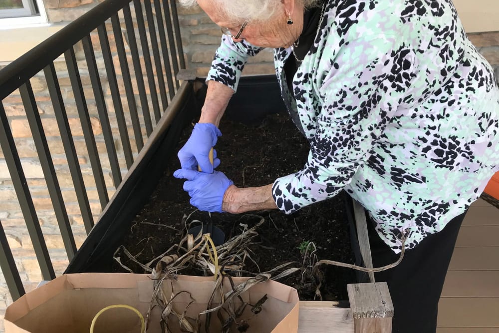 Resident planting a garden at Edencrest at Green Meadows in Johnston, Iowa