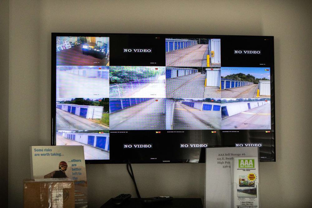 watching the digital surveillance at AAA Self Storage at E Swathmore Ave in High Point, North Carolina
