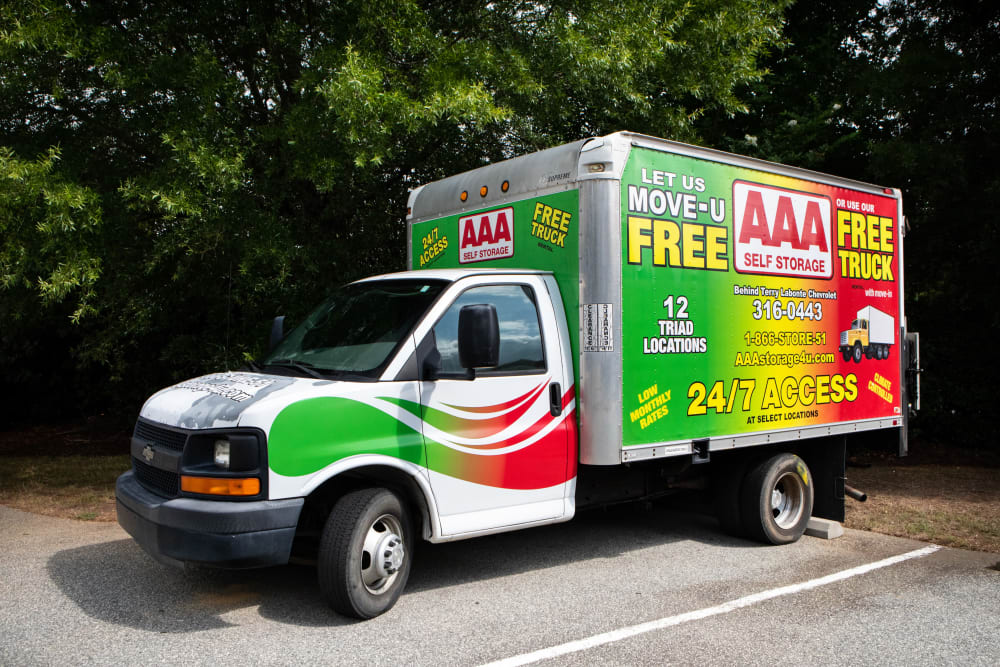 moving truck at AAA Self Storage at Landmark Center Blvd in Greensboro, North Carolina