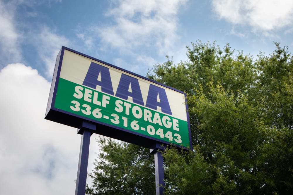 signage out front at AAA Self Storage at Landmark Center Blvd in Greensboro, North Carolina