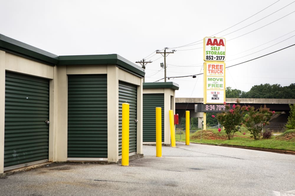 signage out front at AAA Self Storage at Strickland Ct in Jamestown, North Carolina